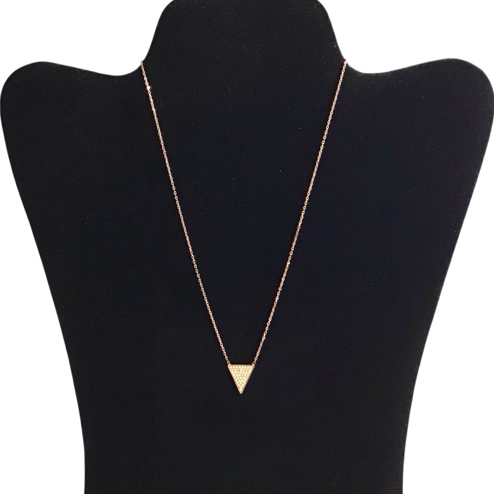 Michael Kors Necklace Triangle Pendant Clear Stones Gold Tone Chain